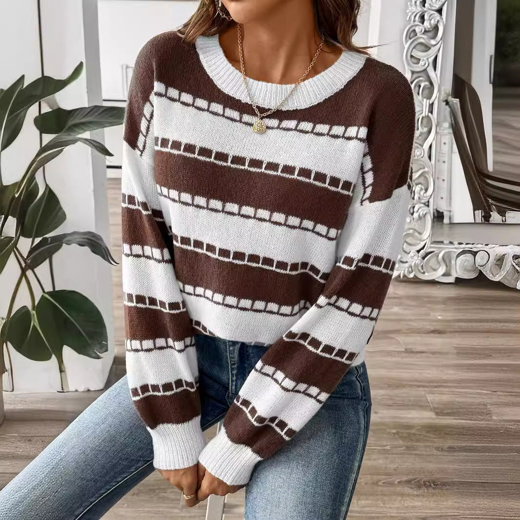 Women's Base Shirt Striped Colored Pullover Casual Sweater