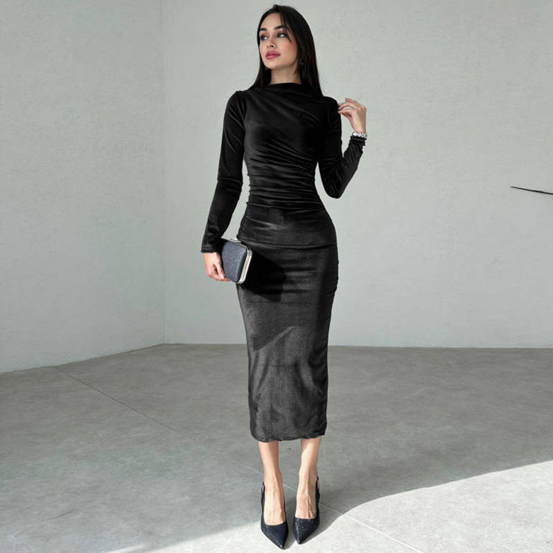 Women's Fashion Personality Solid Color Slim Fit Dress