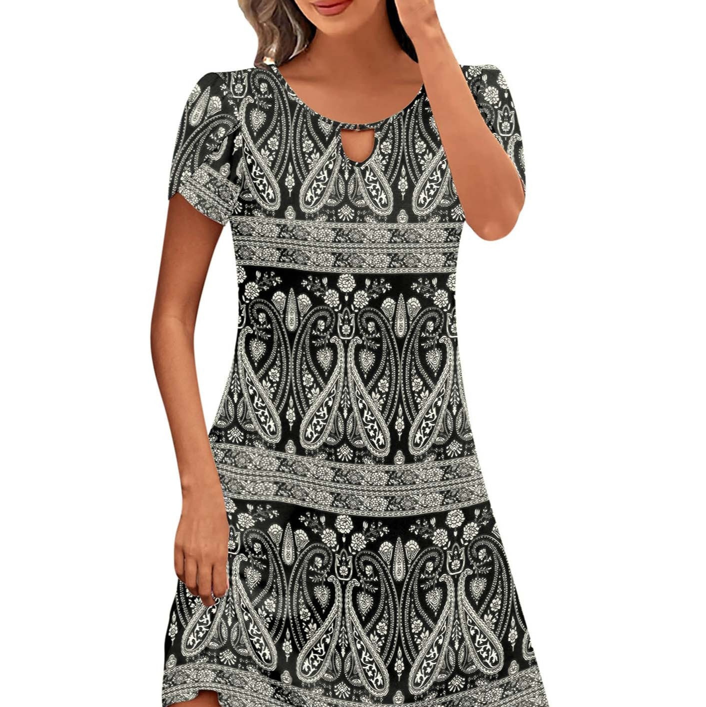 Women's Digital Printing Pocket Dress Loose