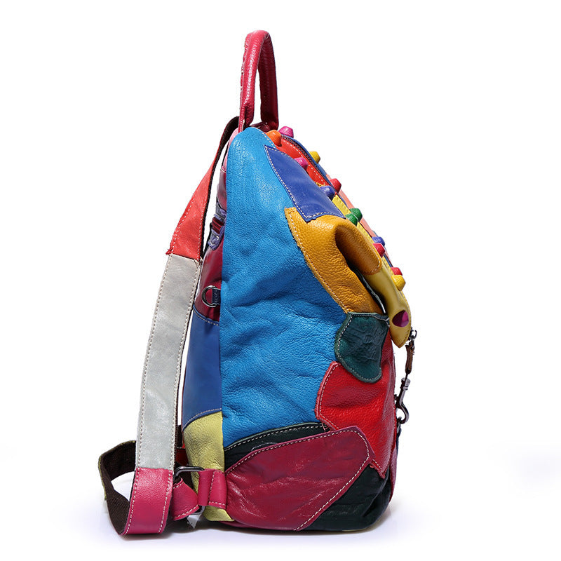 Backpack Cowhide Stitching Fashion Leather Handbags
