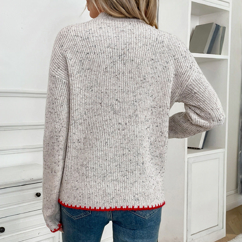 Casual Cute Youth-looking Girly Style Half Turtleneck Love Sweater