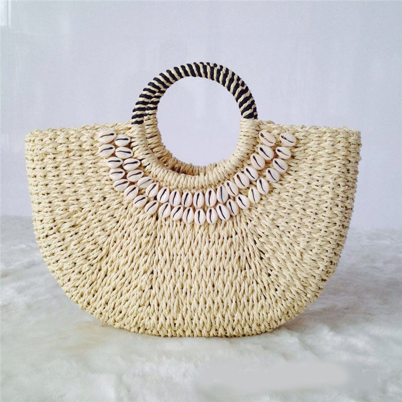 Hand-stitched shell bag round bucket bag