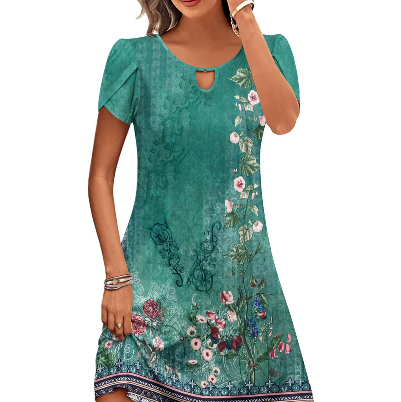 Women's Digital Printing Pocket Dress Loose
