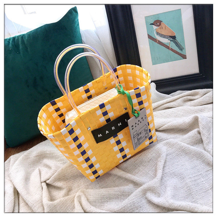 Color block hand-woven bag