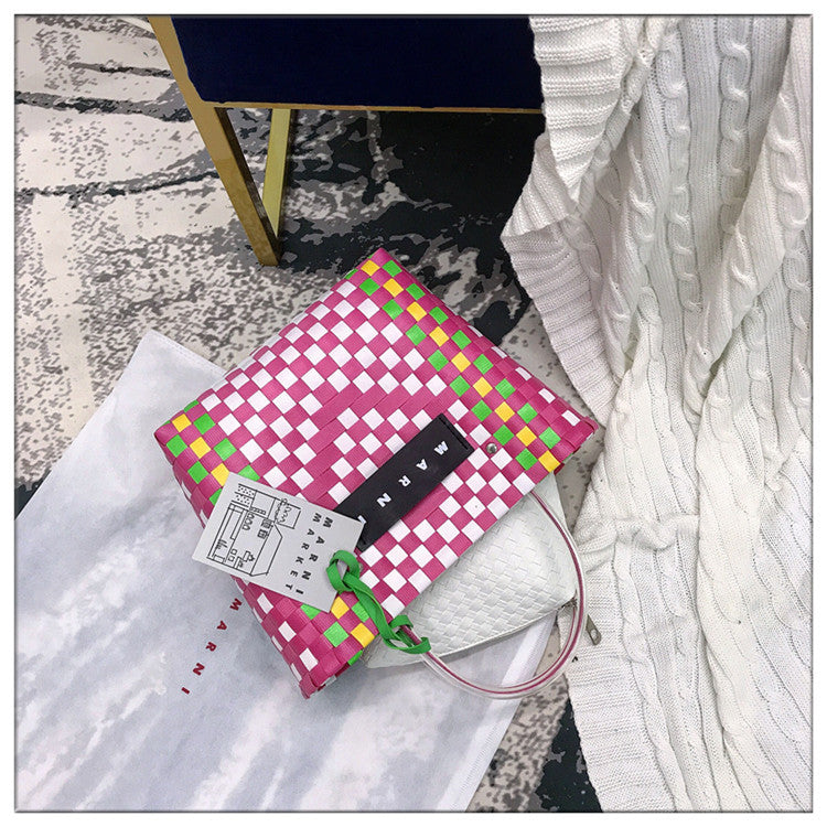 Color block hand-woven bag