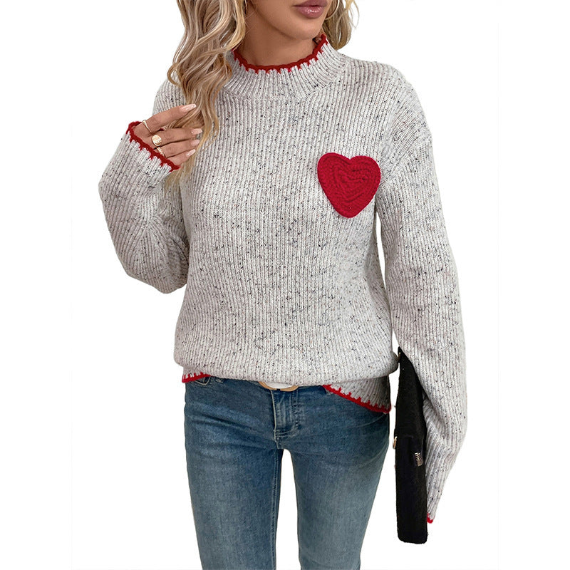 Casual Cute Youth-looking Girly Style Half Turtleneck Love Sweater