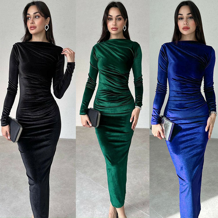 Women's Fashion Personality Solid Color Slim Fit Dress