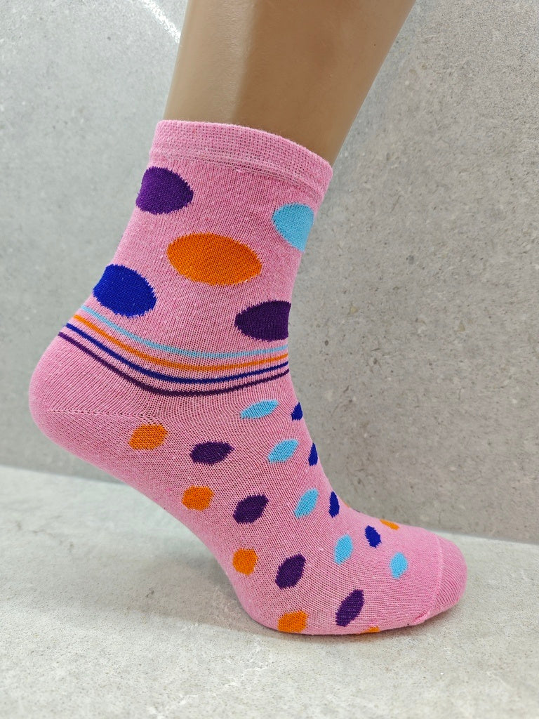 6 12 24 Pairs Womens Socks Mixed Striped Polka Dot Designs