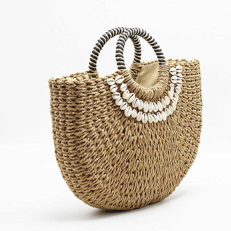 Hand-stitched shell bag round bucket bag