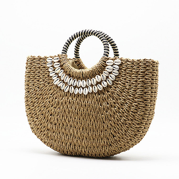 Hand-stitched shell bag round bucket bag