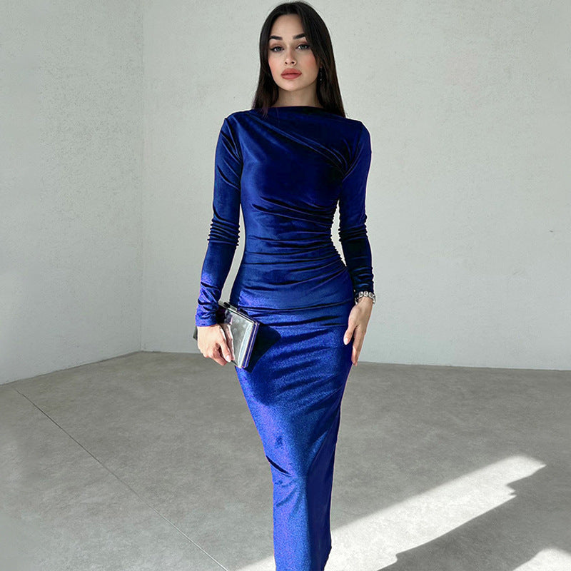 Women's Fashion Personality Solid Color Slim Fit Dress
