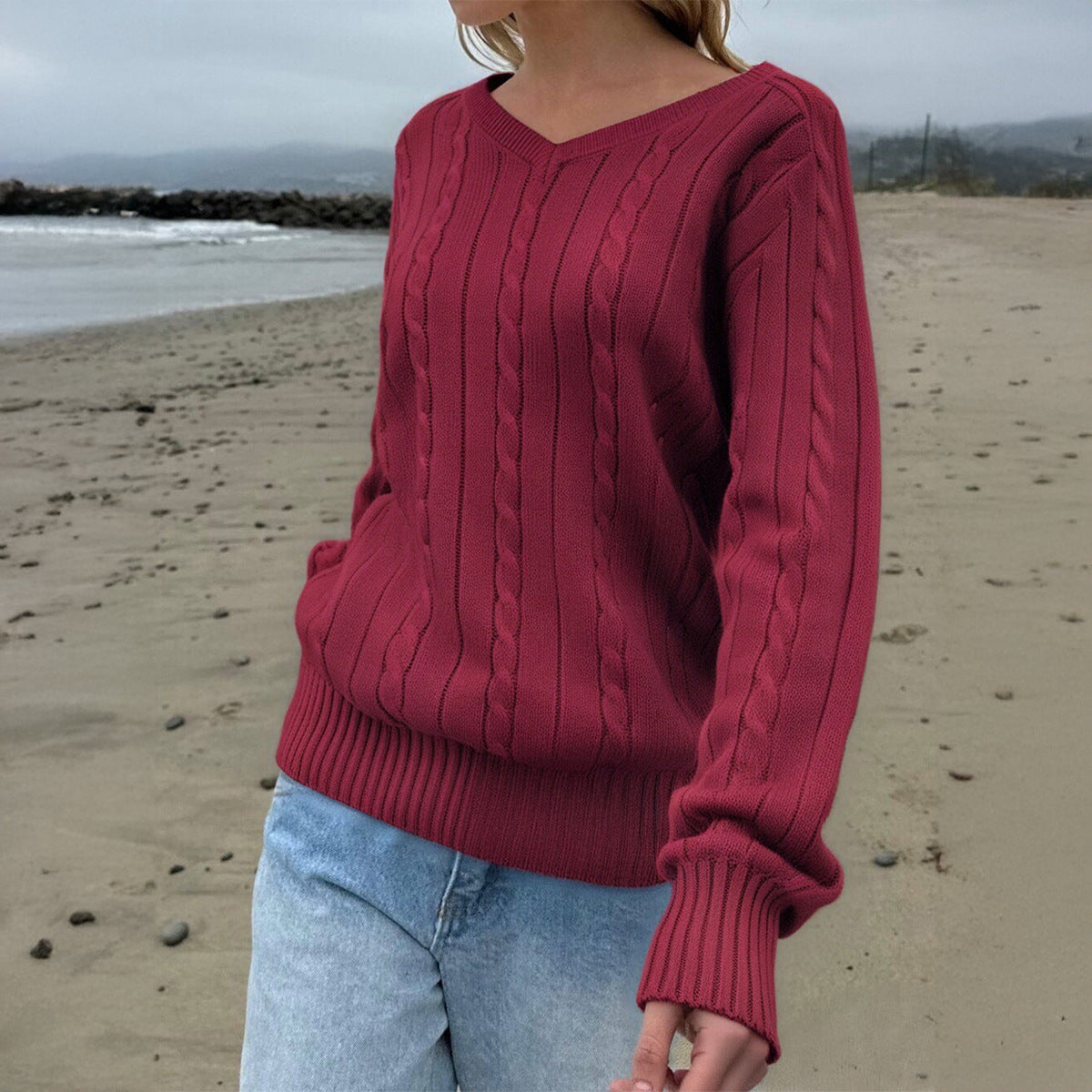 Casual Solid Color Base Sweater Woolen Women
