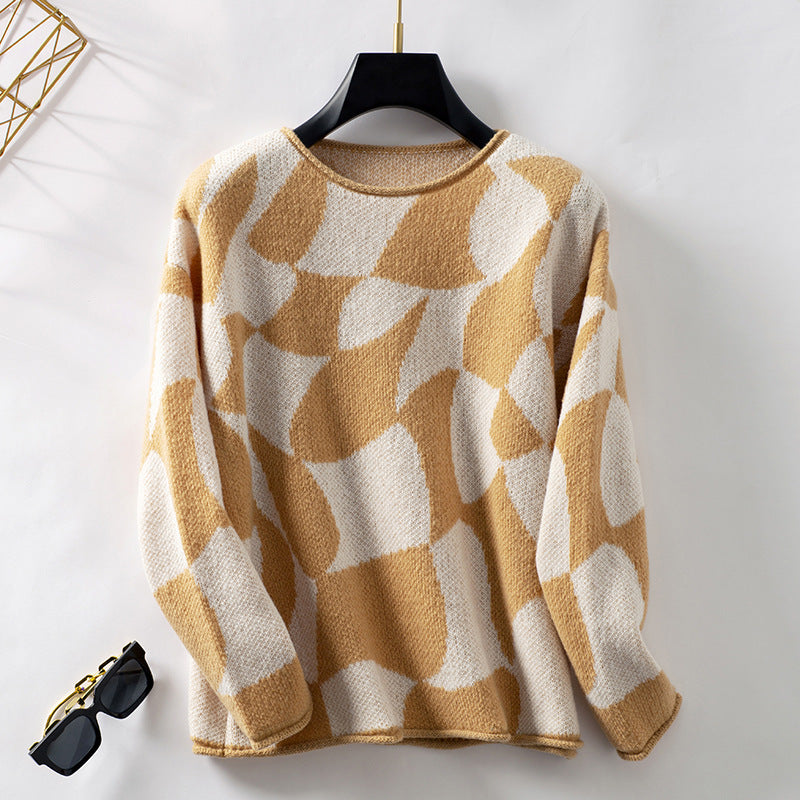 Women's Round Neck Pullover Contrast Color Knitwear Sweater