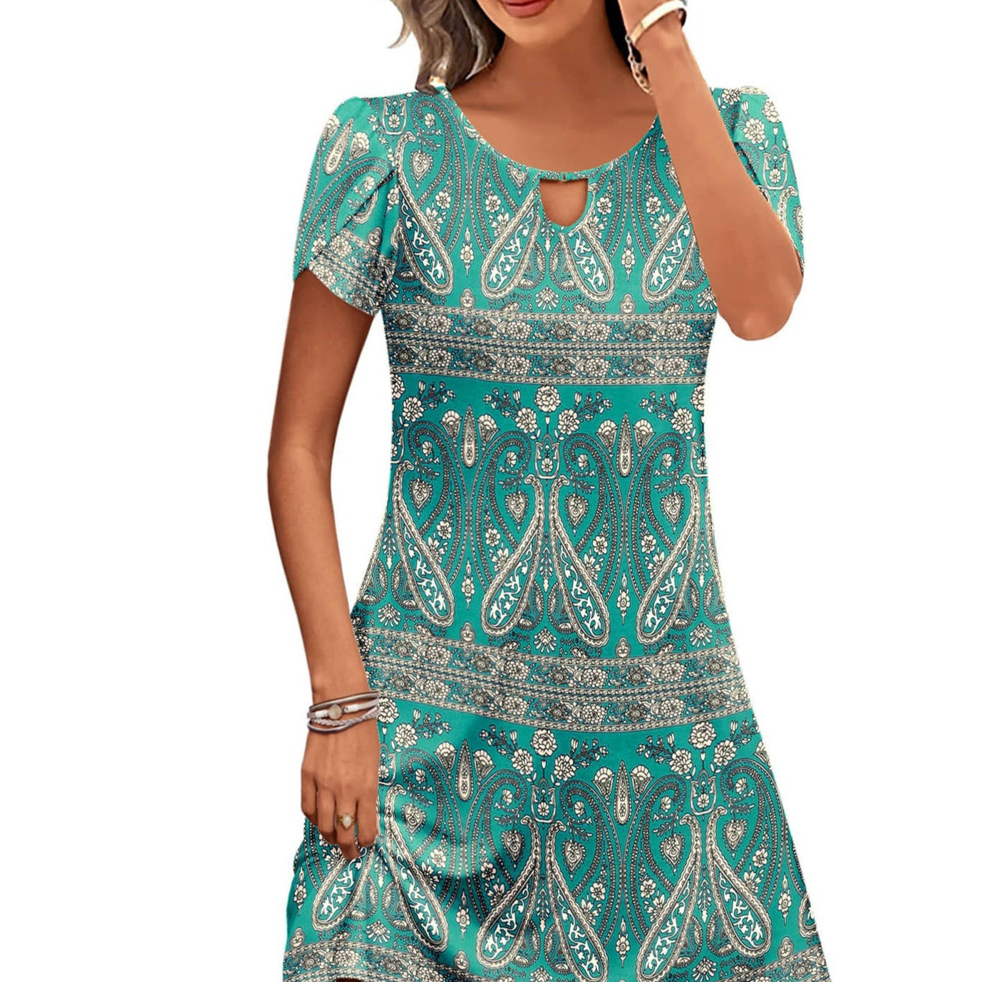 Women's Digital Printing Pocket Dress Loose