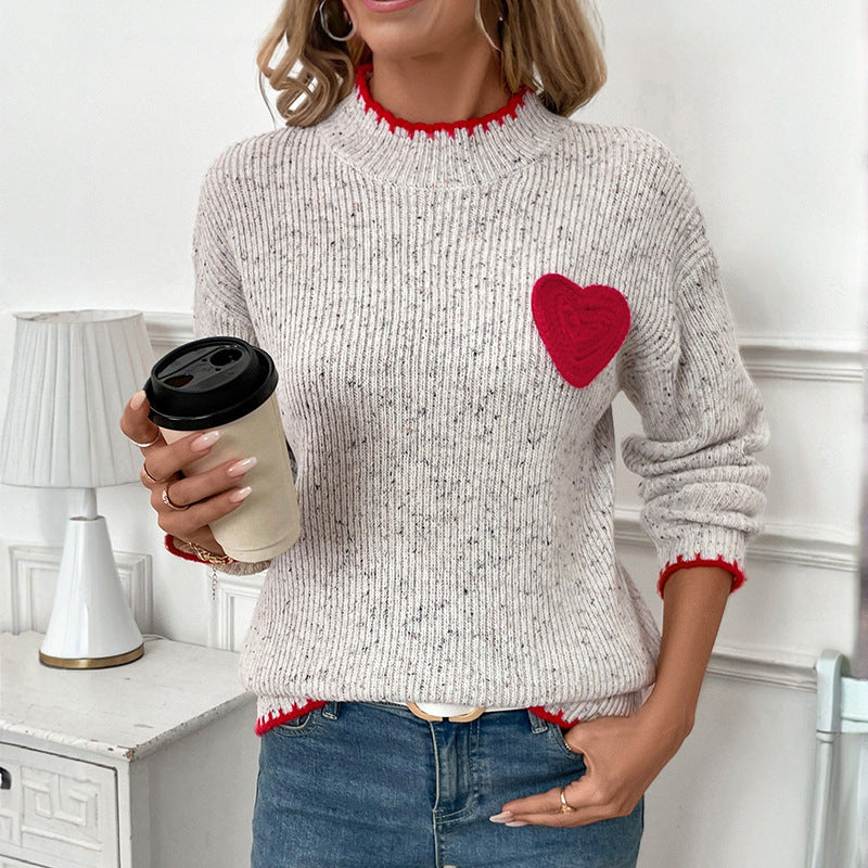 Casual Cute Youth-looking Girly Style Half Turtleneck Love Sweater