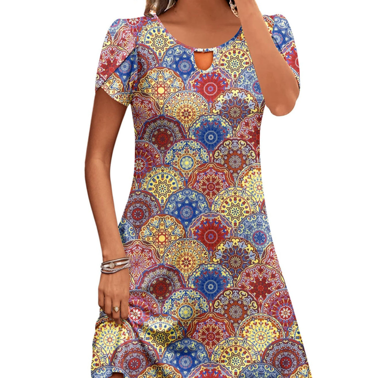 Women's Digital Printing Pocket Dress Loose
