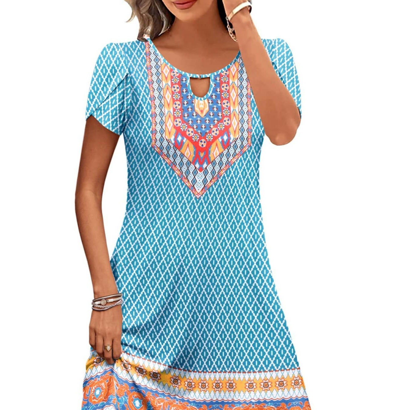 Women's Digital Printing Pocket Dress Loose
