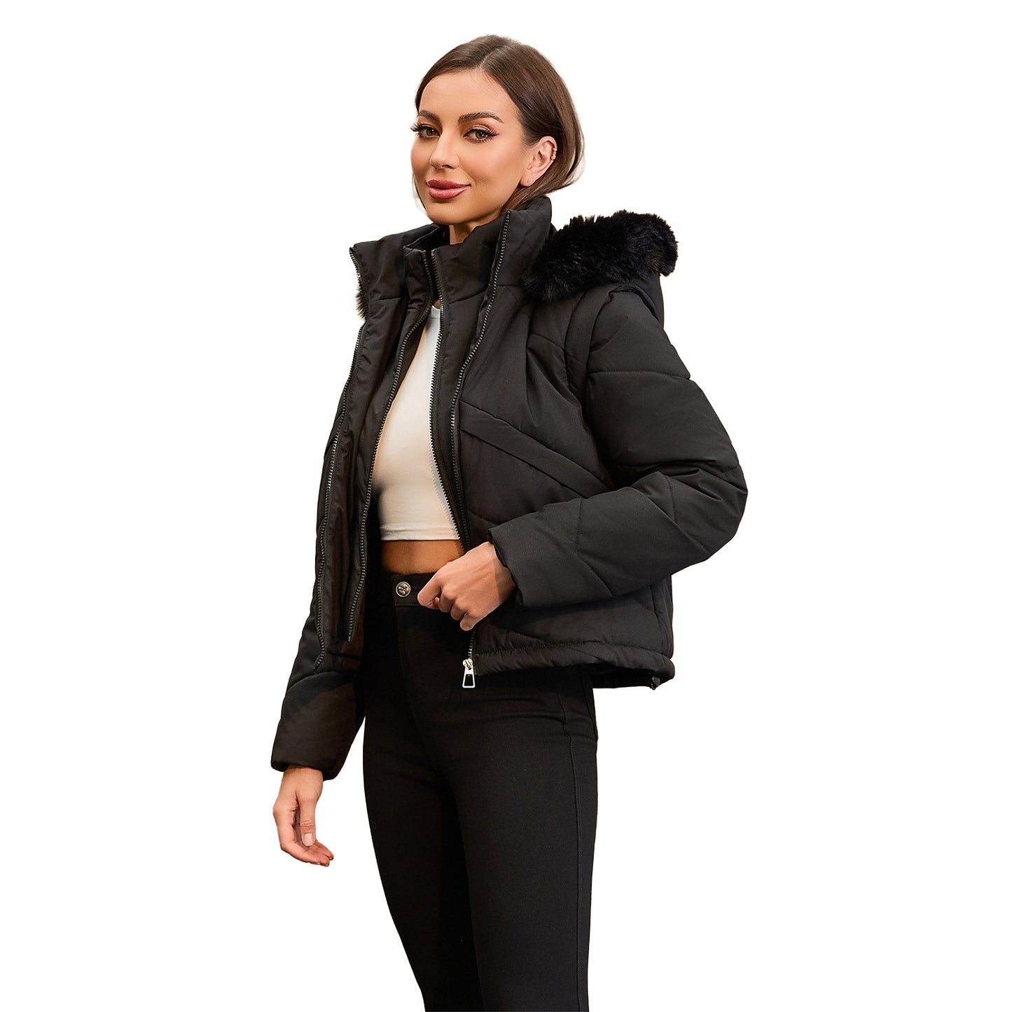 Women's Removable Sleeves Fake Two Pieces Cotton-padded Waistcoat