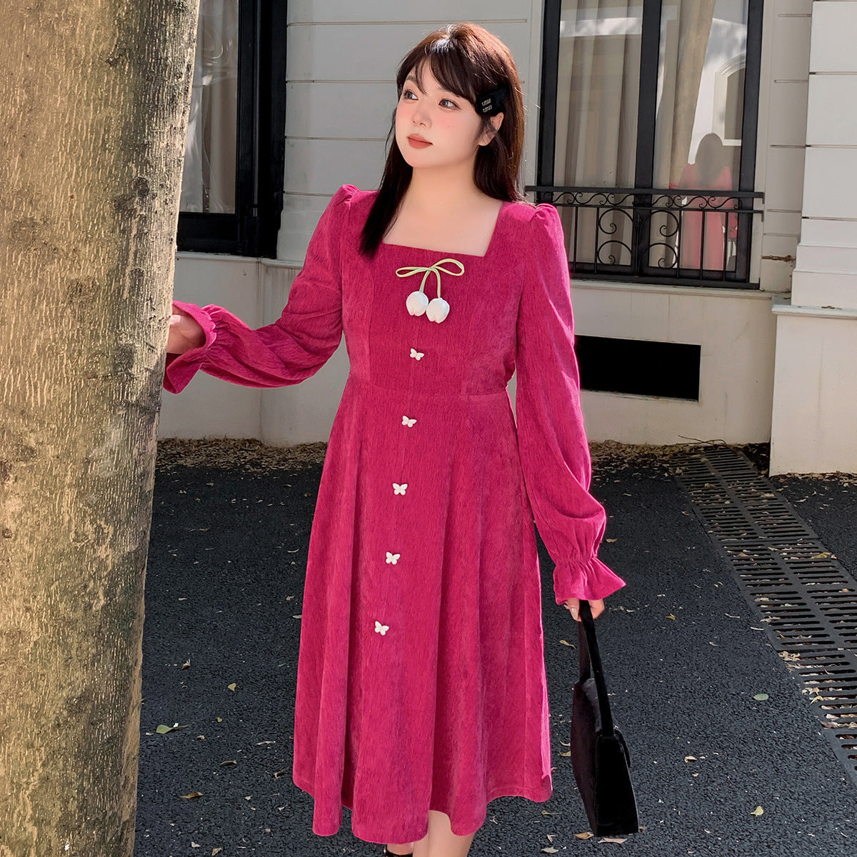 Women's Square Collar Three-dimensional Tulip Dress