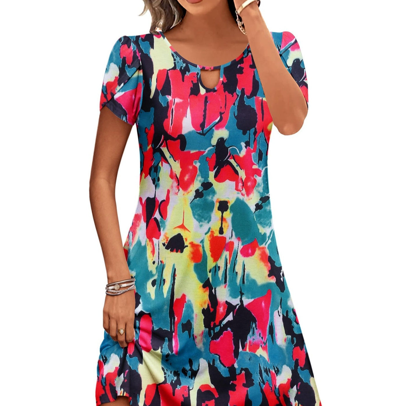 Women's Digital Printing Pocket Dress Loose