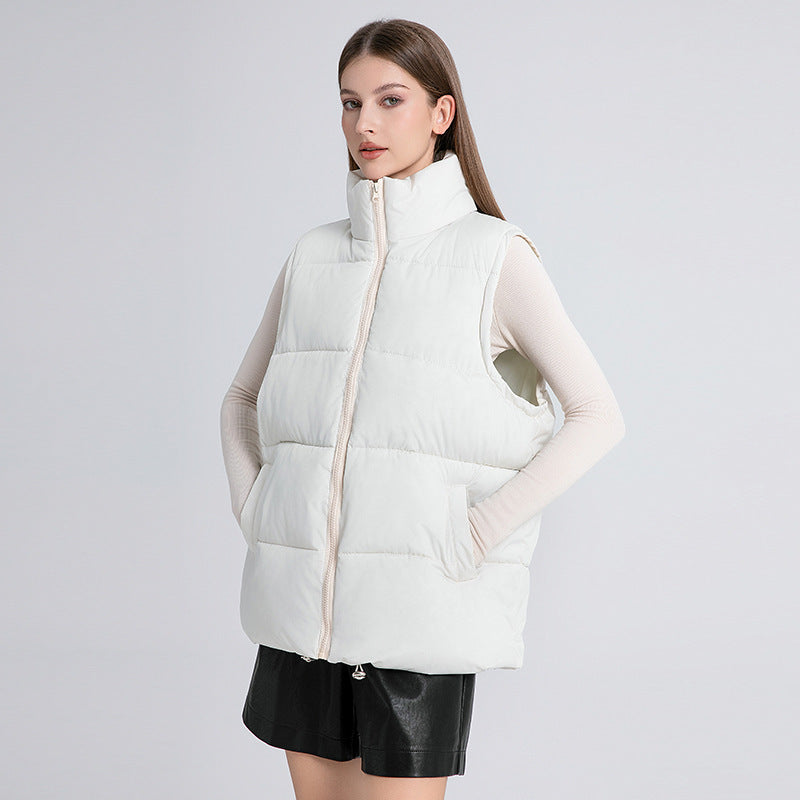 Women's Sleeveless Mid-length Stand-up Collar Thermal Down Cotton Thickened Vest
