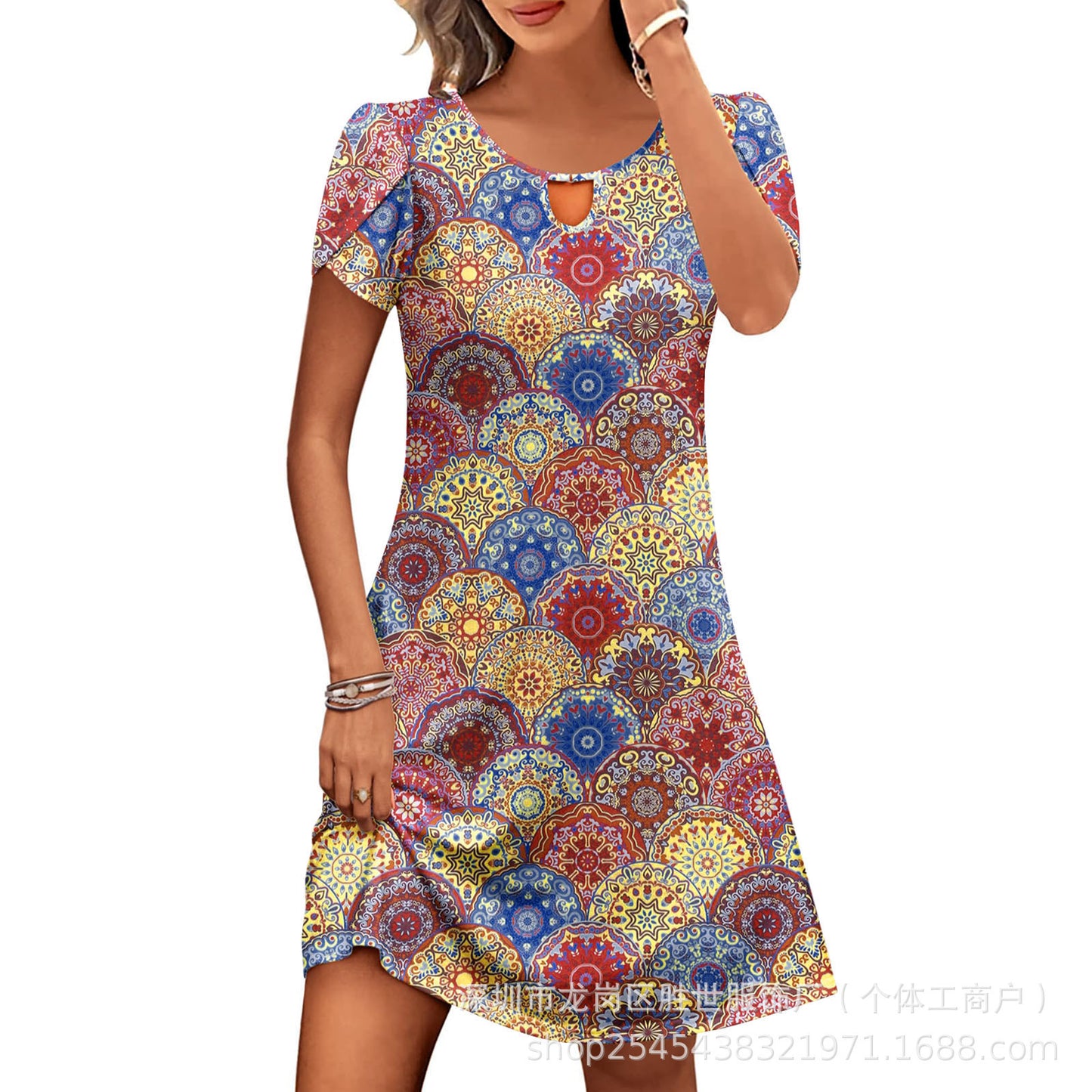 Women's Digital Printing Pocket Dress Loose