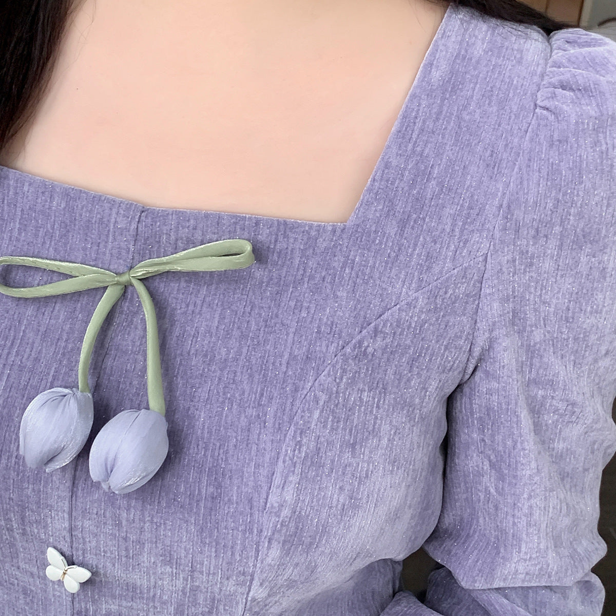 Women's Square Collar Three-dimensional Tulip Dress