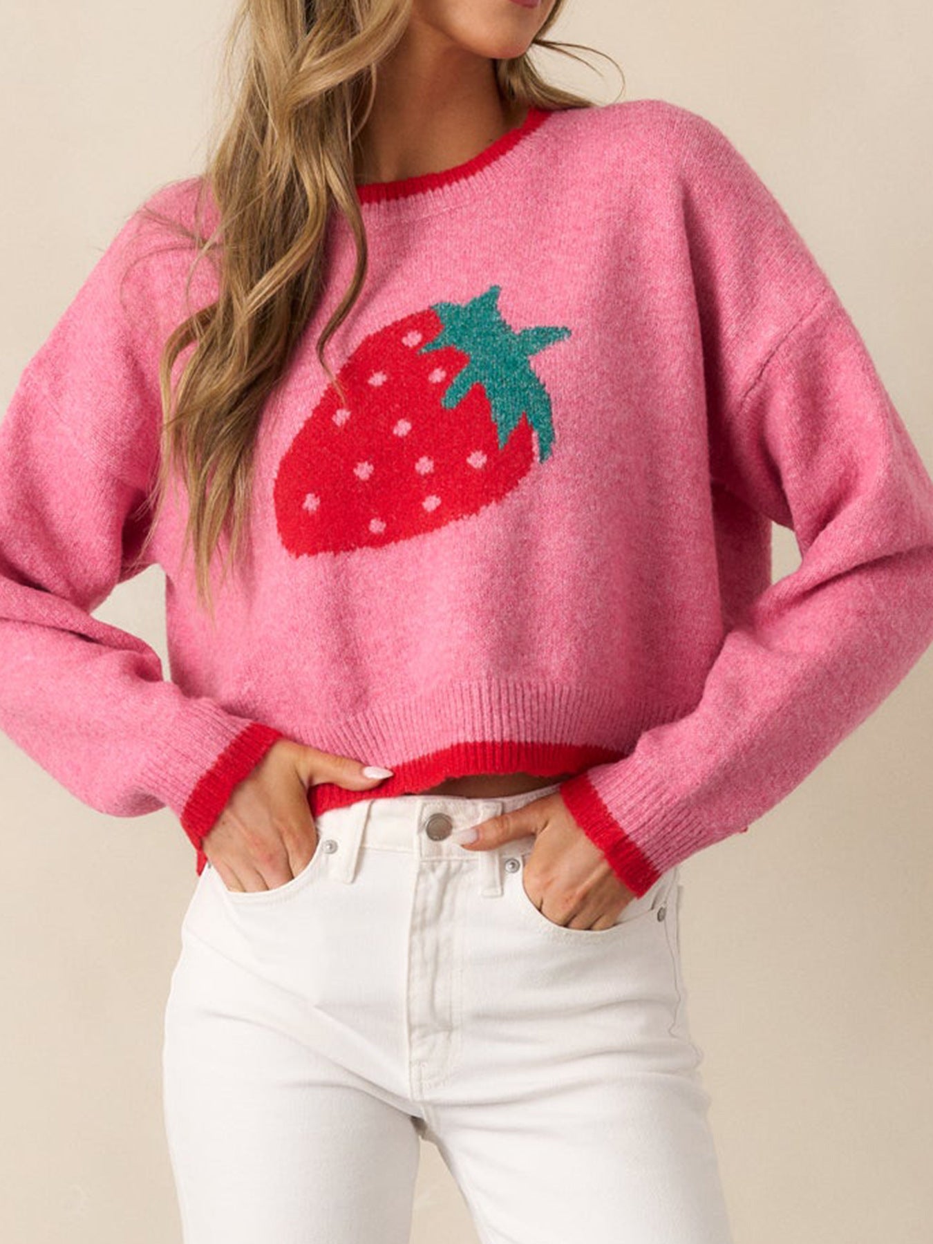 Women's Strawberry Pullover European And American Leisure Short Long-sleeved Sweater Top