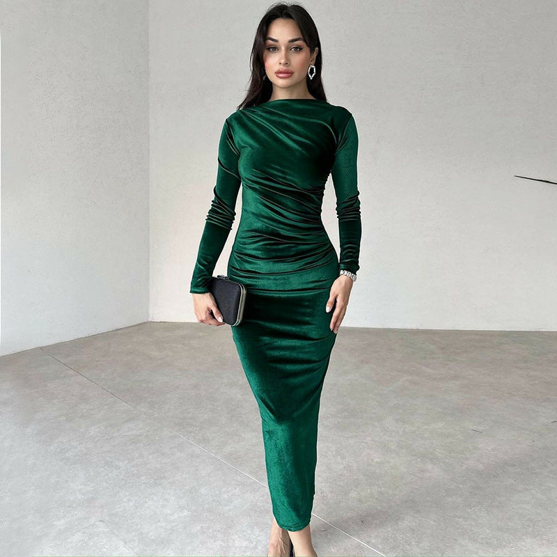 Women's Fashion Personality Solid Color Slim Fit Dress