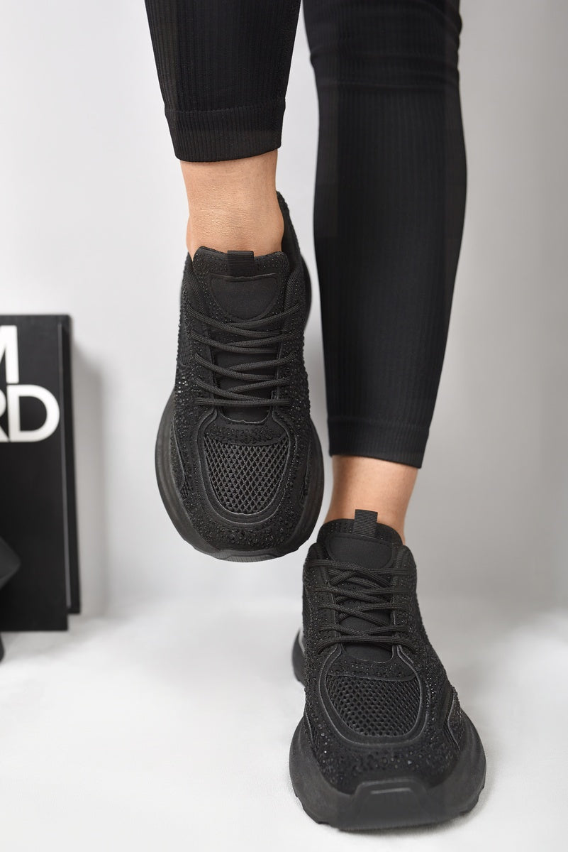 Chunky Mesh Trainers with Diamante Embellishment