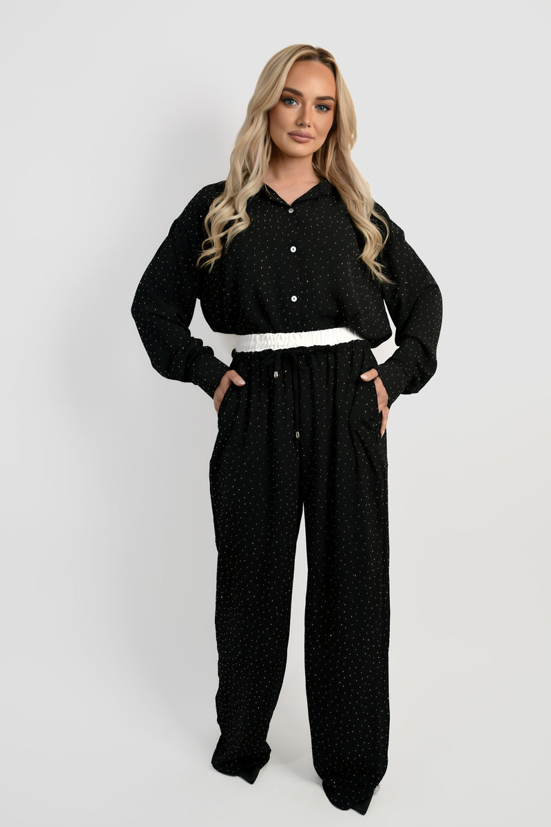 Button Down Embellished Long Sleeve Top