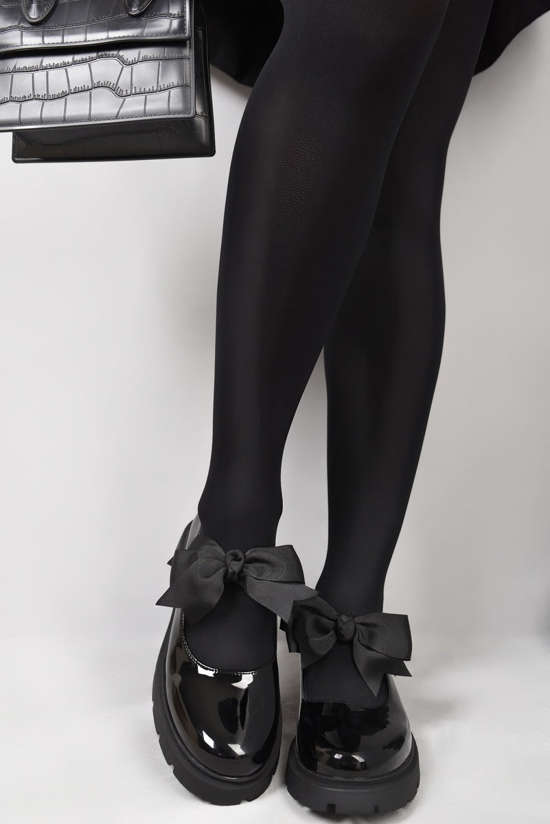Chunky Sole Patent Ballet Flats with Bow Detail