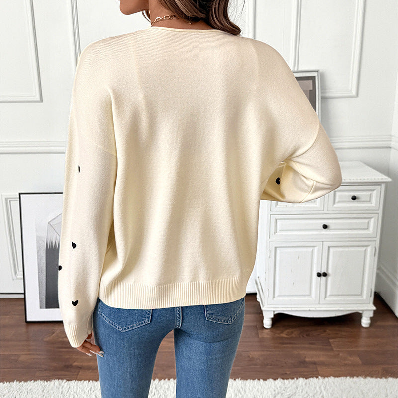 Sweet Cute Style Love Pattern V-neck Lace-up Cardigan Sweater Coat