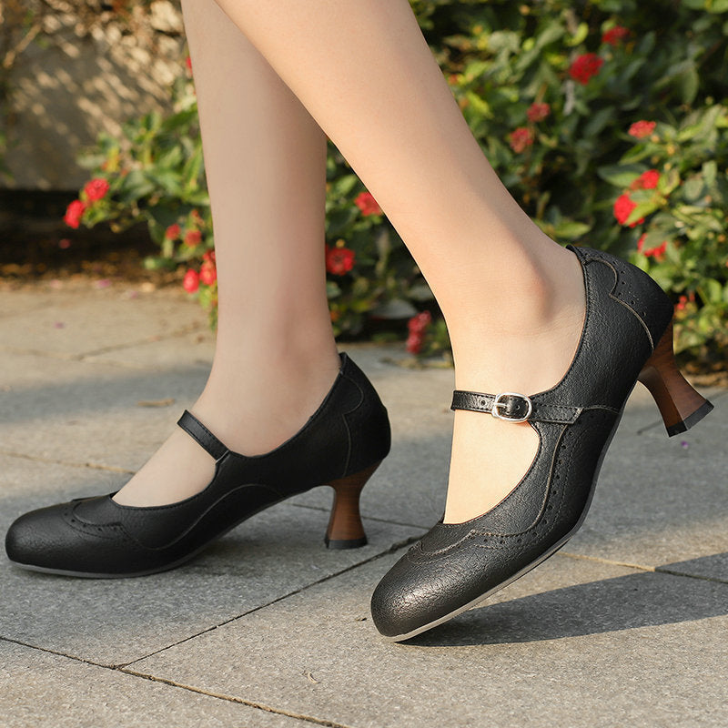 Rock Carved Hollow High Heel Women's Shoes Retro British Style Buckle