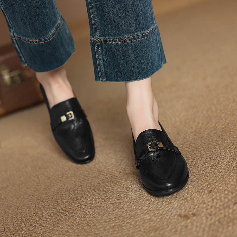Casual 3cm Low Heel Spring New British Leather Shoes Women