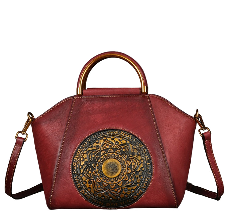 Sac bandoulière en cuir véritable gaufré, style rétro, motif totem, cuir naturel de haute qualité, sac cabas pour femme.