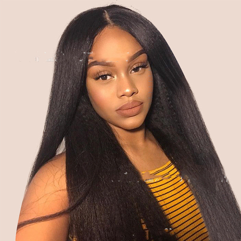 Mid-Section Black Fluffy Long Straight Hair