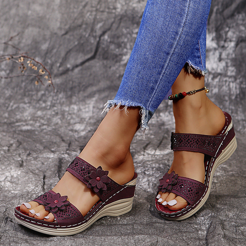 Flower High-heeled Women's Wedge Slippers
