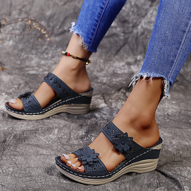 Flower High-heeled Women's Wedge Slippers
