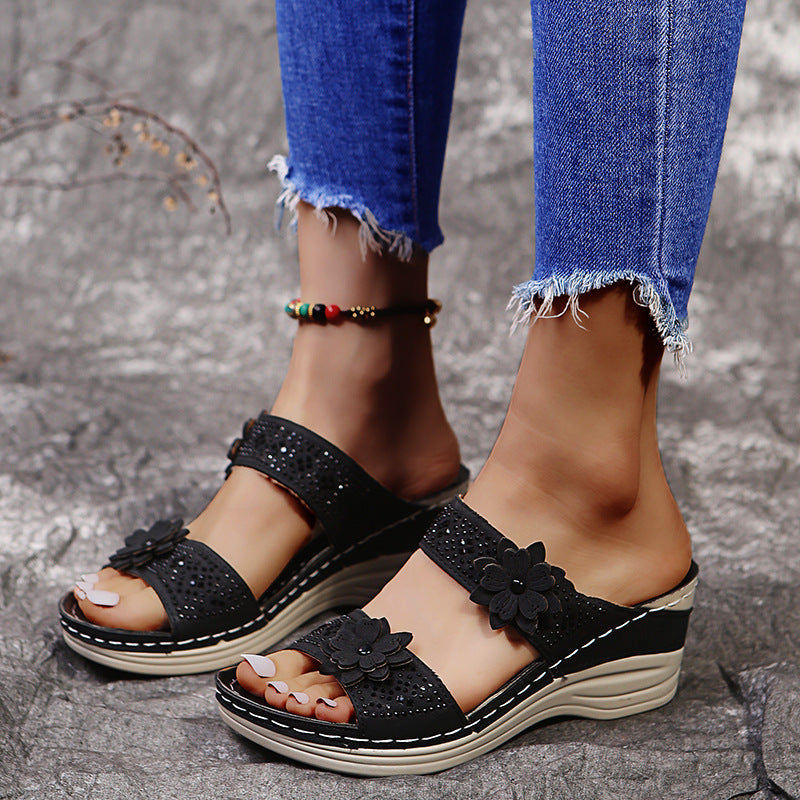 Flower High-heeled Women's Wedge Slippers