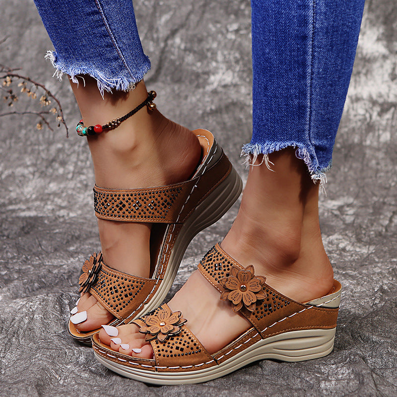 Flower High-heeled Women's Wedge Slippers