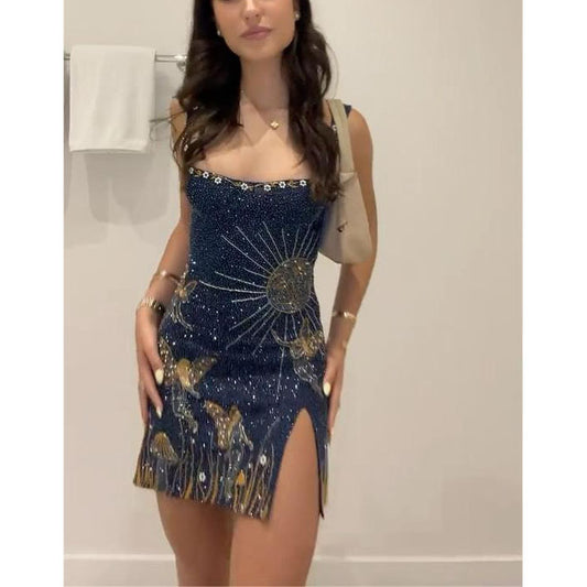 Elegant 3D Embroidered Strappy Sundress With Extended Length For Women - Breathable Summer Casual Dress With Floral Design
