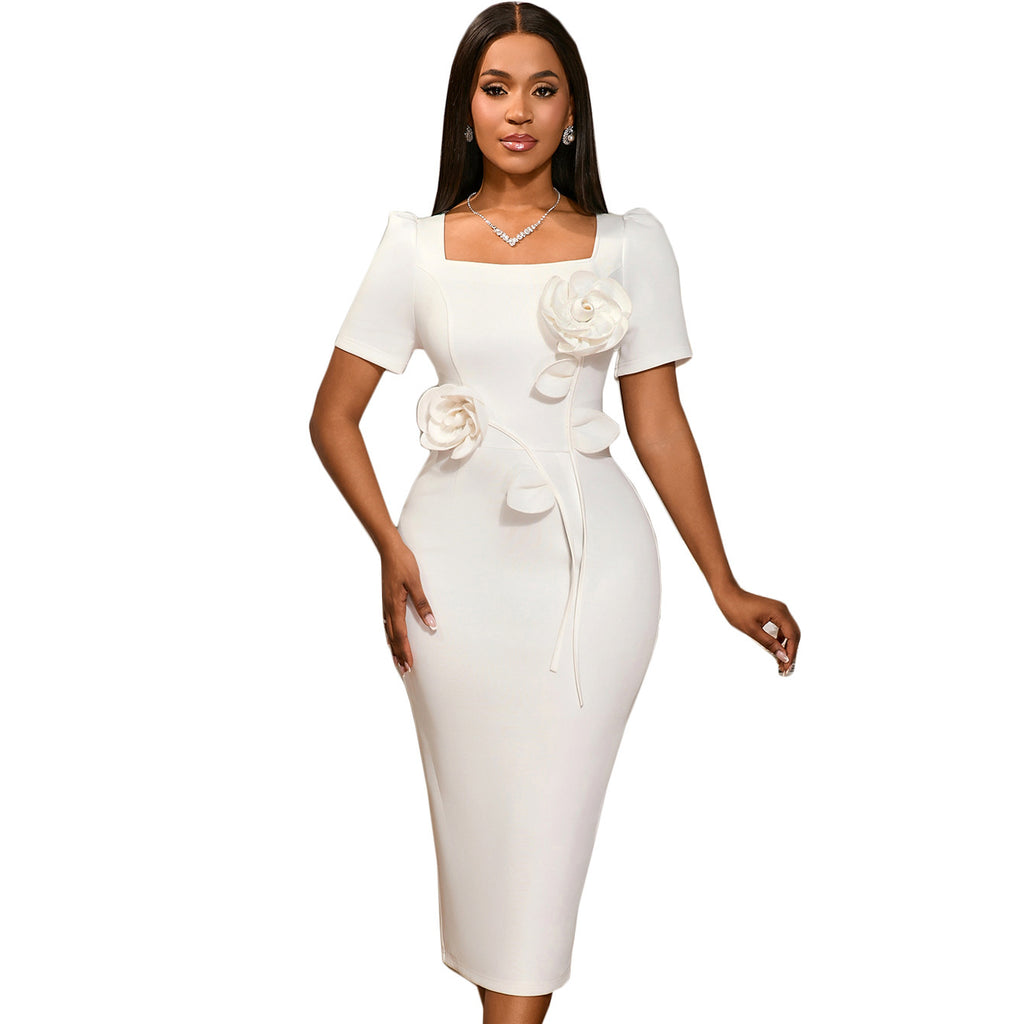 Banquet Temperament Flower High Waist Hip Skirt