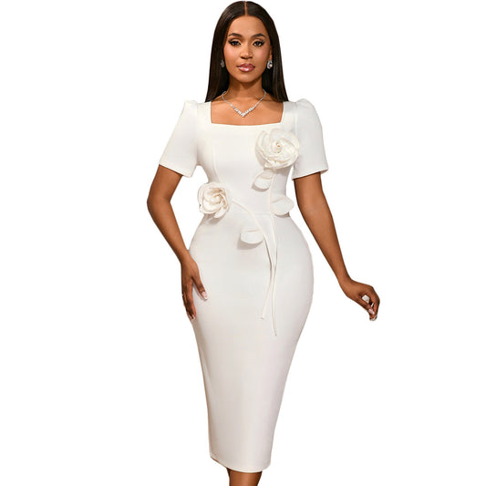 Banquet Temperament Flower High Waist Hip Skirt