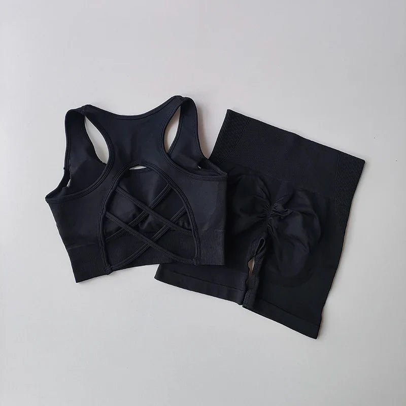 2 PCS Women's Seamless Yoga Set Sexy Sport Bra High Waist Sports Shorts Gym Fitness Sleeveless Workout Suit Sporstwear - BECAMAS FASHION HUB