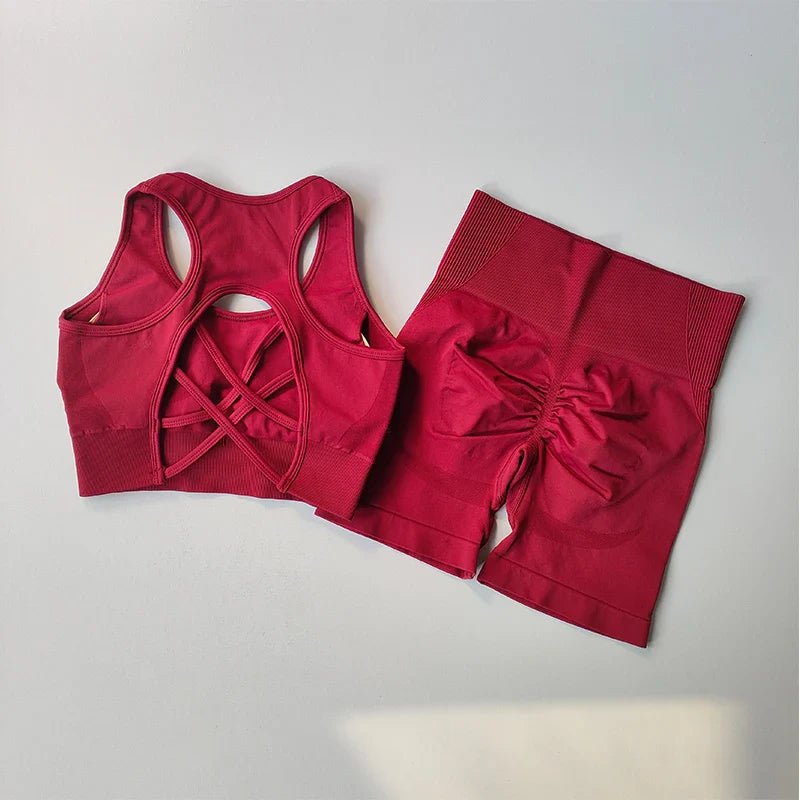 2 PCS Women's Seamless Yoga Set Sexy Sport Bra High Waist Sports Shorts Gym Fitness Sleeveless Workout Suit Sporstwear - BECAMAS FASHION HUB