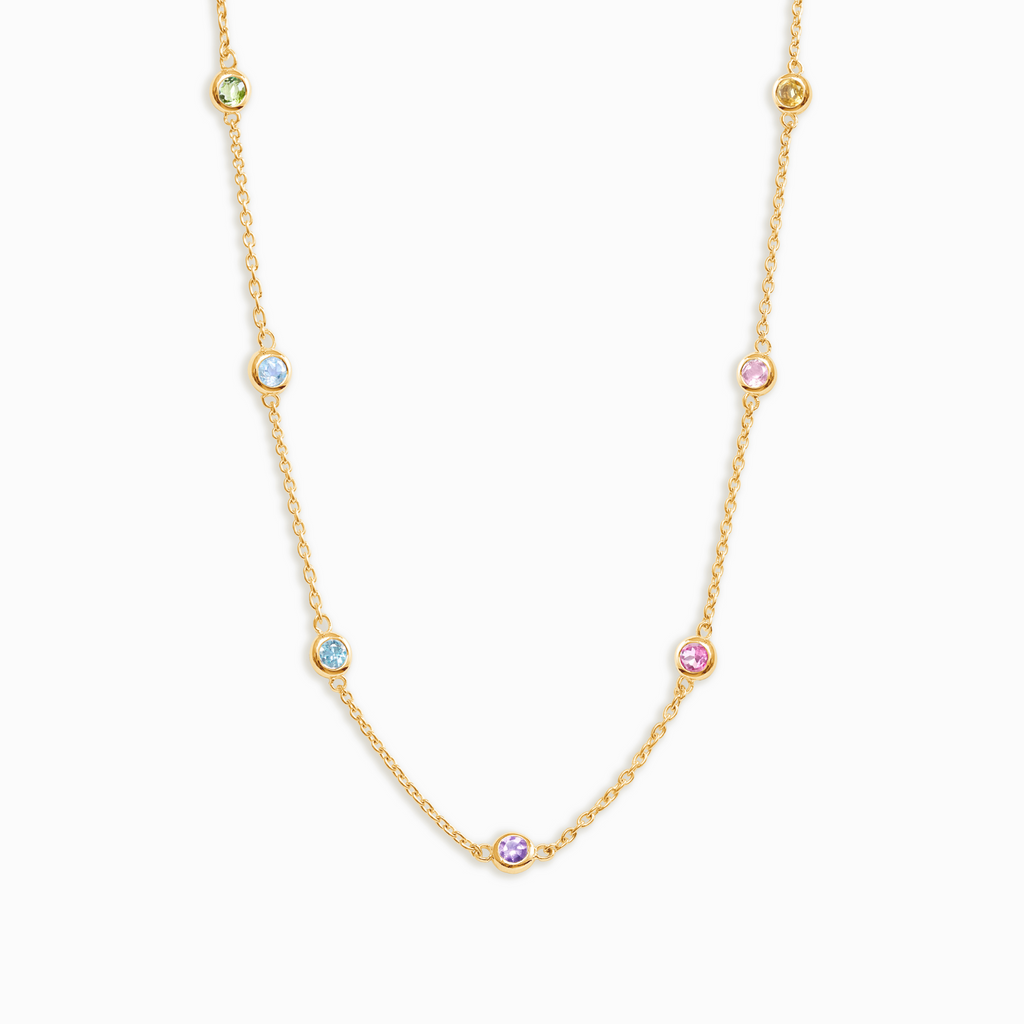 Collier en pierres précieuses arc-en-ciel en vermeil or 18 carats