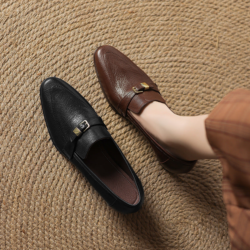 Casual 3cm Low Heel Spring New British Leather Shoes Women