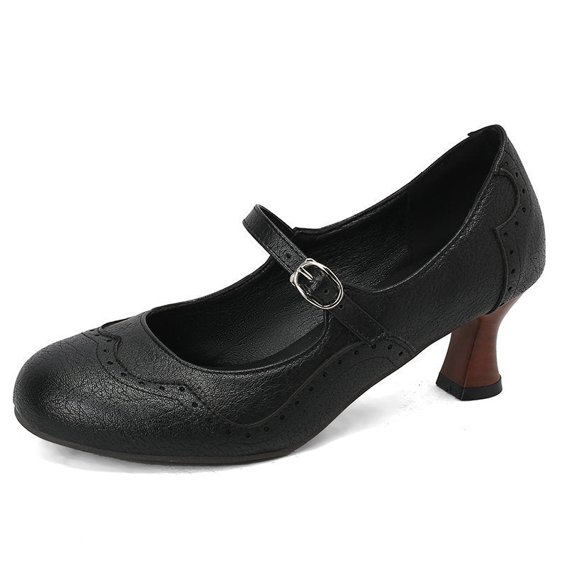 Rock Carved Hollow High Heel Women's Shoes Retro British Style Buckle