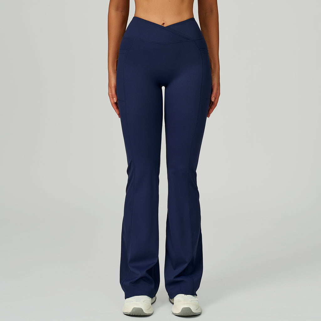 Pantalon de sport décontracté pour femme, taille haute, effet chair, à pattes d'éléphant